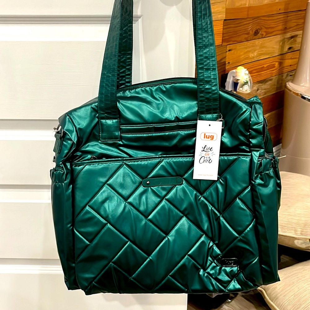 NWT LUG SAUNTER WICKEDLY GREEN METALLIC TOTE/crossbody